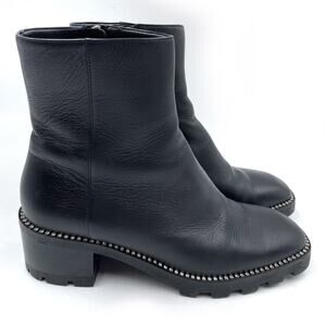 Jimmy Choo Mava Boots Crystal Trim Black Leather‎ Ankle Block Heel Sz 38.5 / 8.5